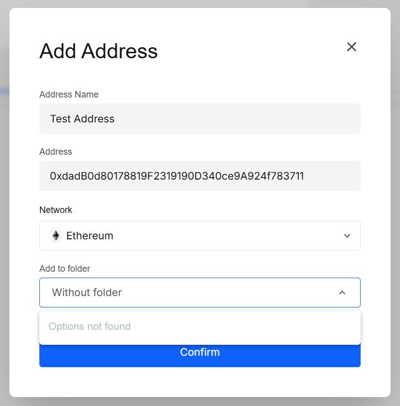 Add Address modal