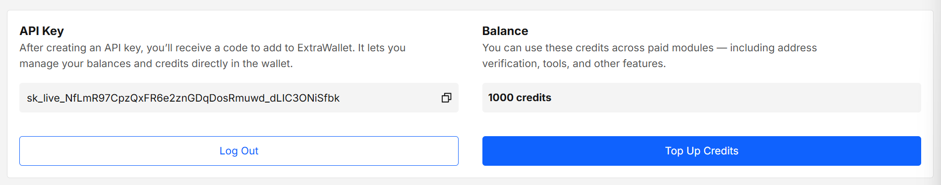 API key created + balance