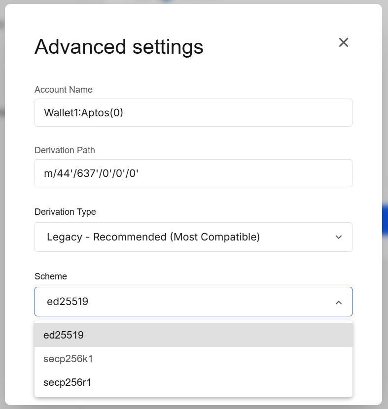 Aptos Advanced settings