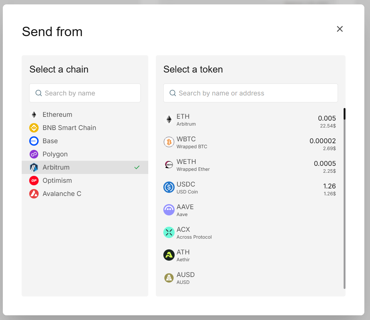Select chain &amp; token
