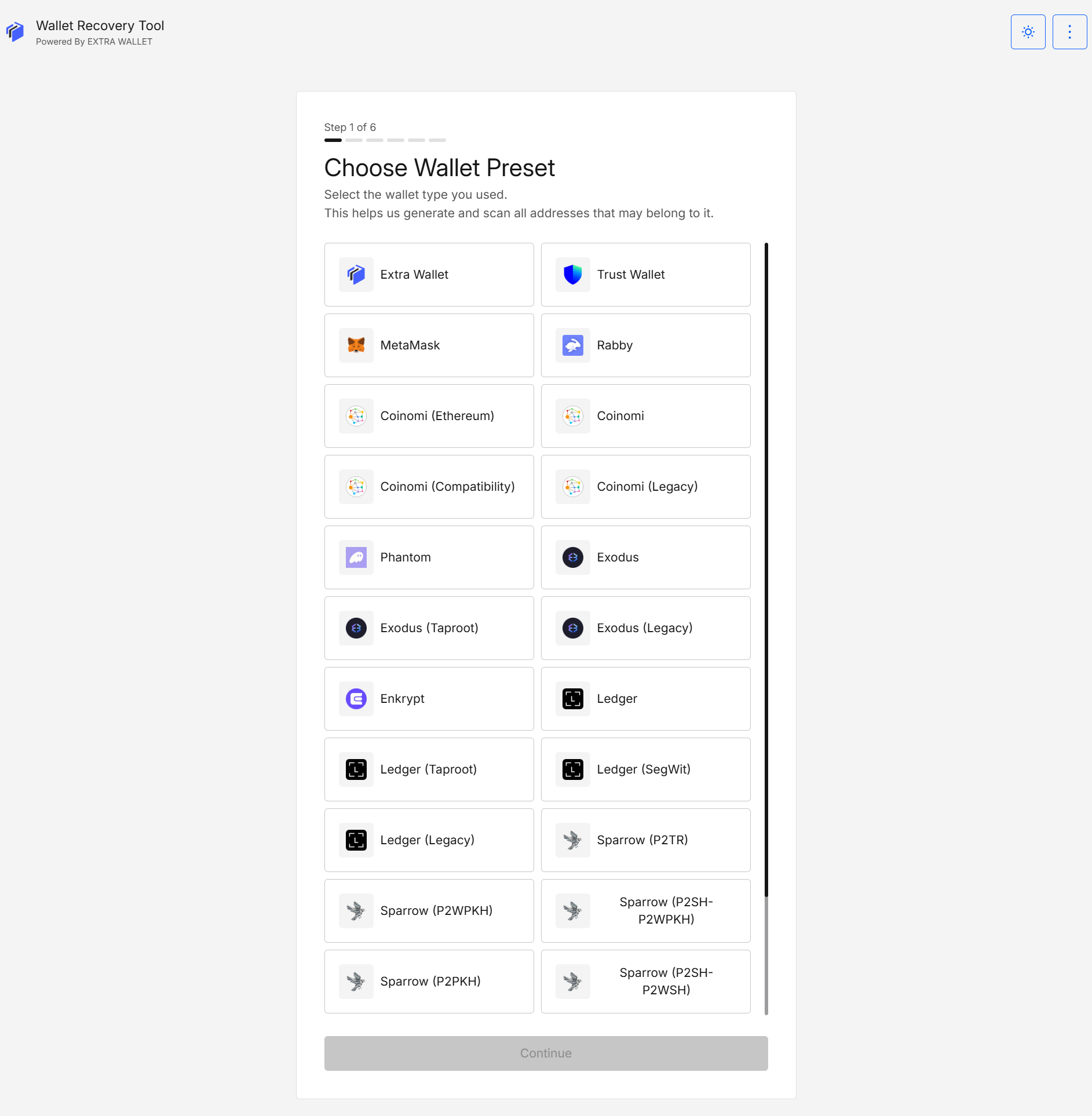 Choose wallet preset