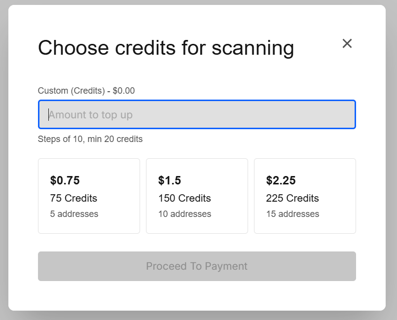 Credits top-up modal