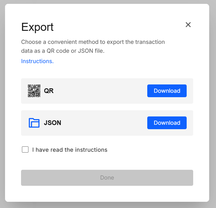 Export online transaction modal