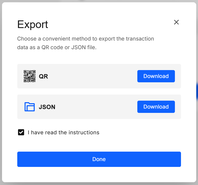 Export online transaction modal