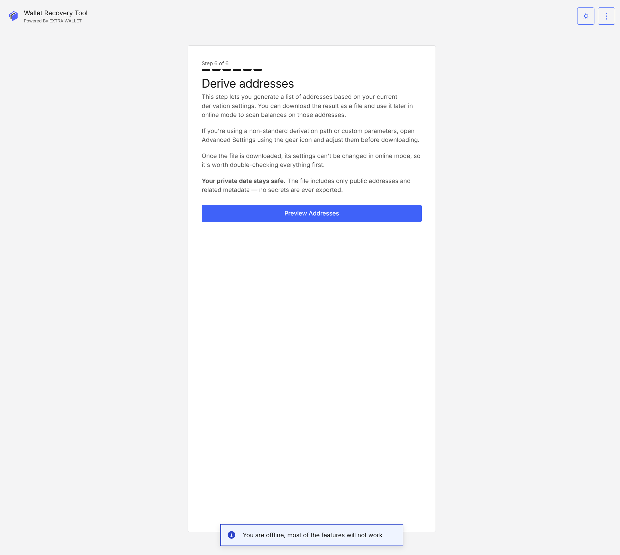 Derive addresses (offline)