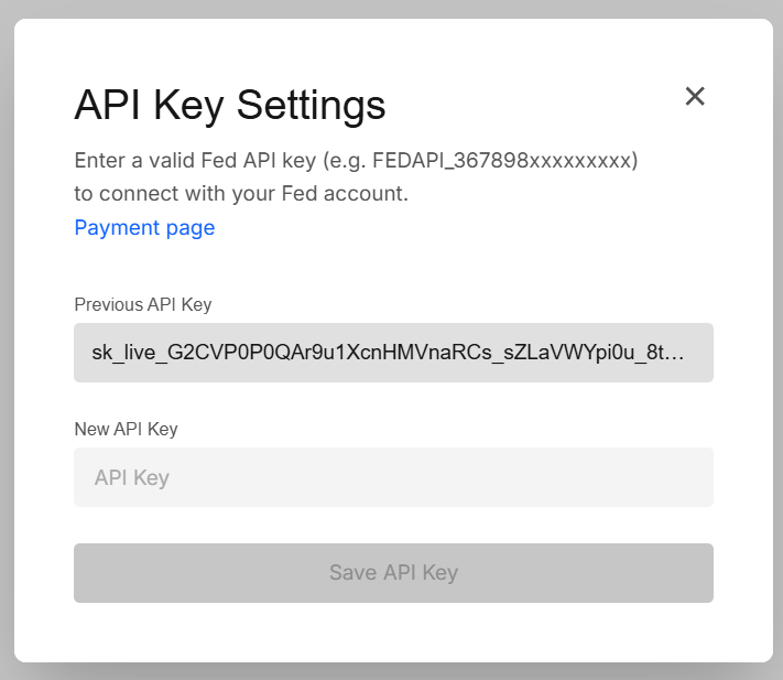 Replace API key modal