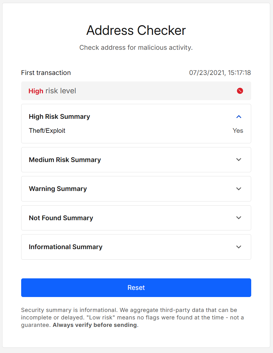 Security details summary