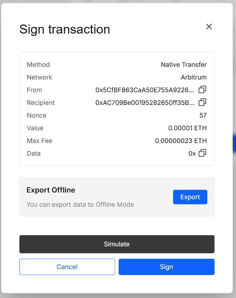 Sign modal with Simulate
