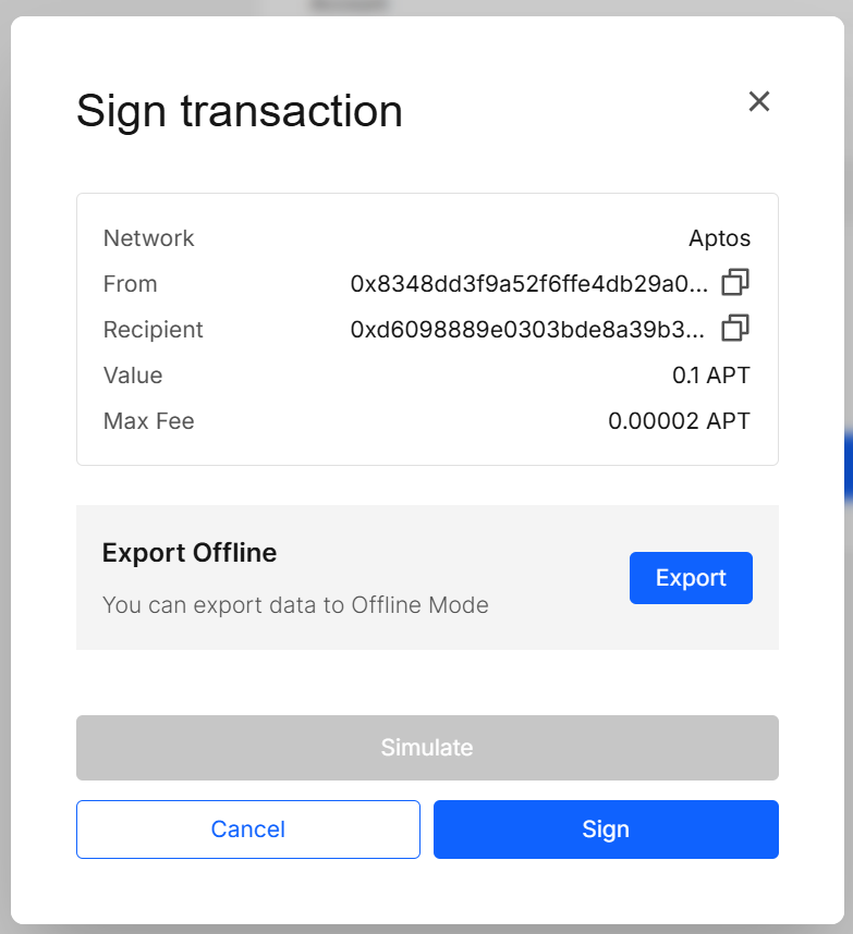 Sign transaction modal