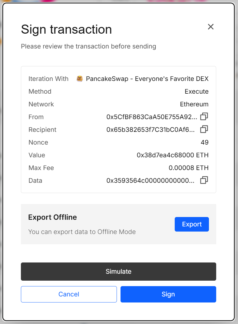 Sign transaction modal